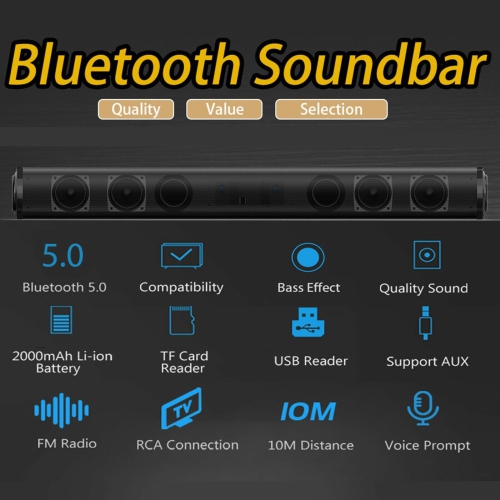 Bluetooth 5.0 Sound Bar Wireless TV Soundbar Portable Audio Home Speaker Subwoofer for Smart TV-Black