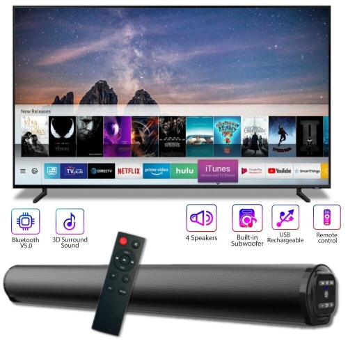 Bluetooth 5.0 Sound Bar Wireless TV Soundbar Portable Audio Home Speaker Subwoofer for Smart TV-Black