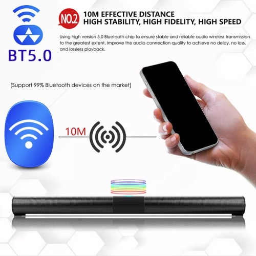 Wireless TV Soundbar Subwoofer Portable Audio Speaker Bluetooth 5.0 Sound Bar Home Cinema-Black