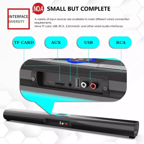 Wireless TV Soundbar Subwoofer Portable Audio Speaker Bluetooth 5.0 Sound Bar Home Cinema-Black