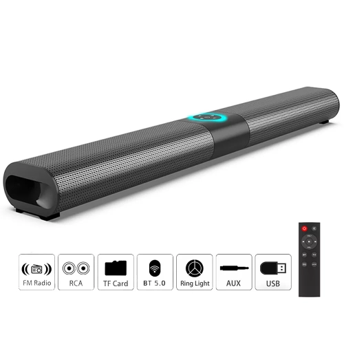 Wireless TV Soundbar Subwoofer Portable Audio Speaker Bluetooth 5.0 Sound Bar Home Cinema-Black