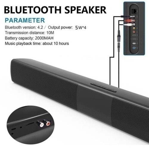 Bluetooth Sound Bar Wired Wireless Bass Subwoofer Home Cinema TV Speaker Remote Soundbar-Black