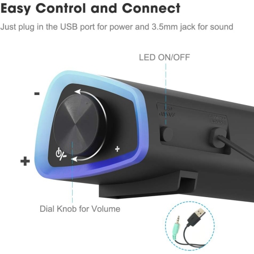 Computer Speakers,USB Powered 3.5mm AUX PC Sound Bar,Surround Sound Portable Bluetooth Speaker,Soundbar for Desktop Laptop-Black