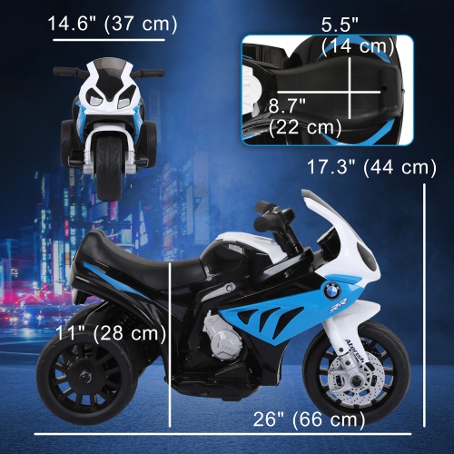 Aosom Kids Motorcycle, 6V Battery Powered Toddler Motorcycle with Headlight, Music, 3 Wheels Electric Motorcycle for Kids, Licensed BMW, Gift for