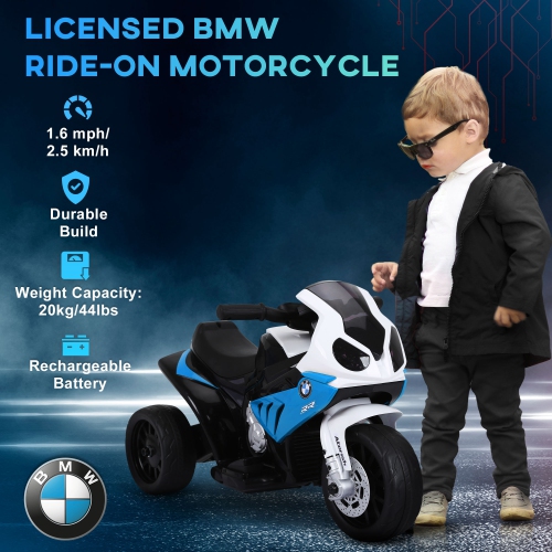 Aosom Kids Motorcycle, 6V Battery Powered Toddler Motorcycle with Headlight, Music, 3 Wheels Electric Motorcycle for Kids, Licensed BMW, Gift for