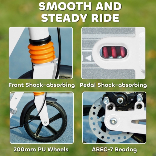 Qaba – Trottinette pliable pour enfants de 6 à 12 ans, trottinette pliable avec 4 hauteurs réglables, freins doubles, absorption des chocs,