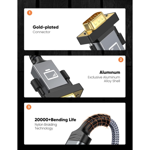 HDMI to VGA,Sturdy Braid HDMI to VGA Cable 3.3FT(1080P 60Hz) Unidirection HDMI Output to VGA Input Converter Cord Male to Male