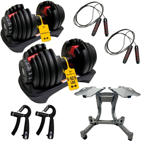 MotionGrey Adjustable Dumbbells 5-52.5 LB with High Strength Hand Grip & Converter - Dumbbell Stand, Jump Rope and Anti-Slip Metal Hand Equipment -