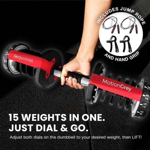 MotionGrey Adjustable Dumbbells 5-52.5LB – 3-in-1 Dumbbell, Barbell & Kettlebell with 15 Adjustable Weights & High-Strength Grip