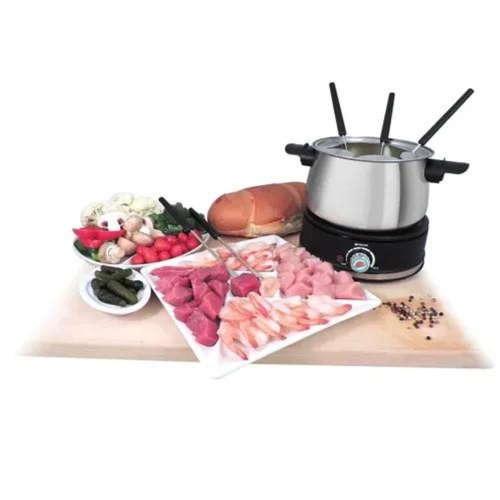 Swissmar Arolla 10-Piece Electric Stainless Steel Fondue Set, Silver & Black