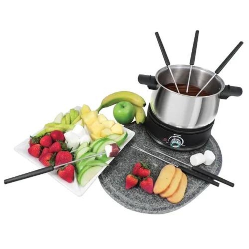 Swissmar Arolla 10-Piece Electric Stainless Steel Fondue Set, Silver & Black