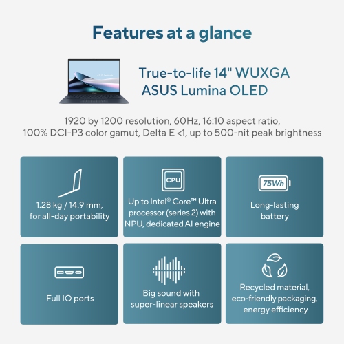 ASUS ZenBook 14 Lightweight Laptop (14” OLED Touchscreen Display / Intel Core Ultra 5 CPU / Long Battery Life / Intel Arc Graphic / 16GB RAM / 512GB
