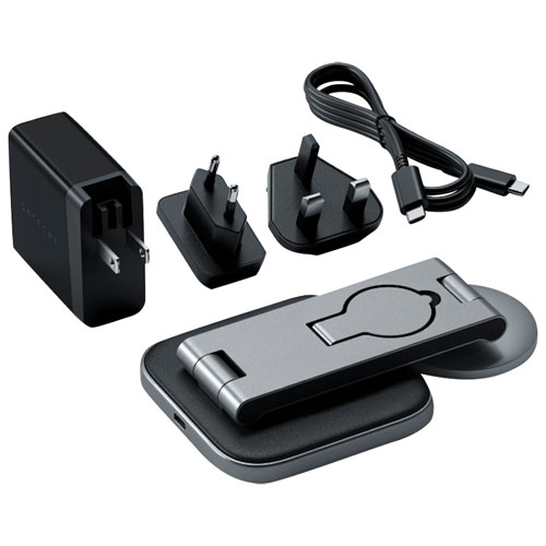 Support de chargement sans fil repliable 3-en-1 Qi2 de 15 W de Satechi - Gris spatial