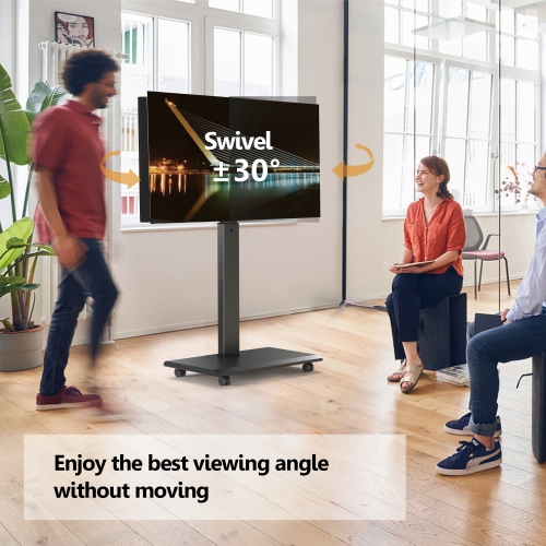 FITUEYES TV Stand with Wheels for 32 to 75 Inch TVs, Landscape to Portrait Rotating and 40 Degrees Swivel Mount, Height Adjustable, Hold Up to 88 Lbs