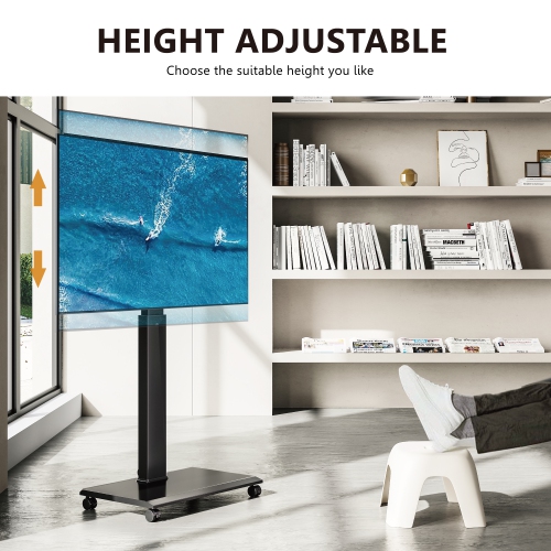 FITUEYES TV Stand with Wheels for 32 to 75 Inch TVs, Landscape to Portrait Rotating and 40 Degrees Swivel Mount, Height Adjustable, Hold Up to 88 Lbs