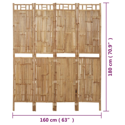vidaXL 4-Panel Room Divider Bamboo 160x180 cm