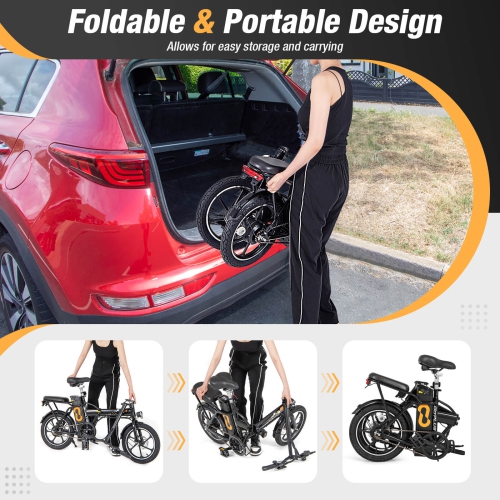 Costway 16" Folding Electric Bicycle for Adults & Teens E-Bike w/ 500W Brushless Motor, 42V 10.4Ah Removable Battery, Max. 32KM/H 37 Miles, Dual Disk