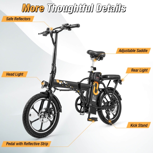 Costway 16" Folding Electric Bicycle for Adults & Teens E-Bike w/ 500W Brushless Motor, 42V 10.4Ah Removable Battery, Max. 32KM/H 37 Miles, Dual Disk
