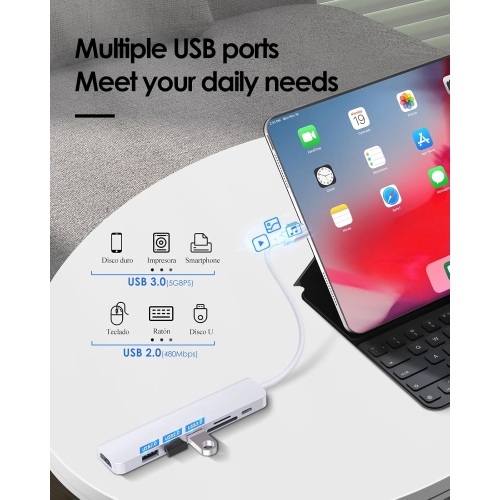 7 in 1 USB C Hub Multiport Adapter with USB C to HDMI, USB C to SD/Micro SD Card Reader/USB 3.0&2.0/100W Power Delivery for New MacBook Air/Pro,