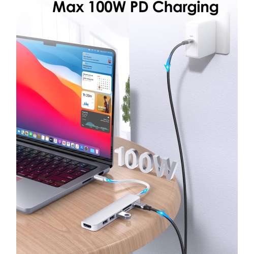 7 in 1 USB C Hub Multiport Adapter with USB C to HDMI, USB C to SD/Micro SD Card Reader/USB 3.0&2.0/100W Power Delivery for New MacBook Air/Pro,