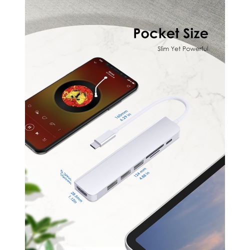 7 in 1 USB C Hub Multiport Adapter with USB C to HDMI, USB C to SD/Micro SD Card Reader/USB 3.0&2.0/100W Power Delivery for New MacBook Air/Pro,