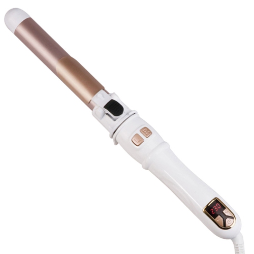 Auto Rotating Hair Curler Curling Wand with LCD Temp Display Curling Iron Curling Wand Ceramic Curling Iron 28CM-White
