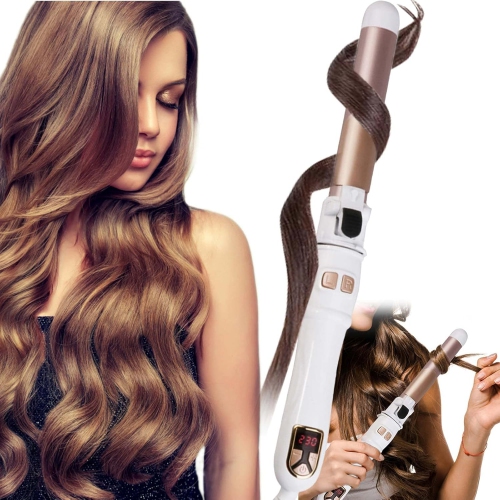 Auto Rotating Hair Curler Curling Wand with LCD Temp Display Curling Iron Curling Wand Ceramic Curling Iron 28CM-White