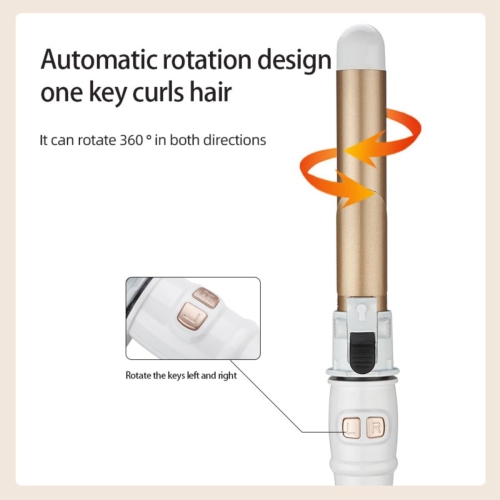 Auto Rotating Hair Curler Curling Wand with LCD Temp Display Curling Iron Curling Wand Ceramic Curling Iron 28CM-White