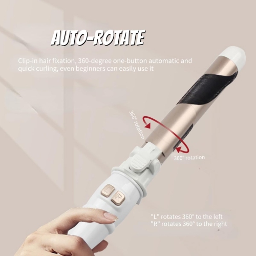 Auto Rotating Hair Curler Curling Wand with LCD Temp Display Curling Iron Curling Wand Ceramic Curling Iron 28CM-White