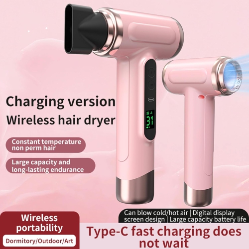 Sèche-cheveux sans fil, sèche-cheveux rechargeable, 3 sèche-cheveux à vent froid réglable, outil de coiffure portatif pour le camping de voyage - Rose