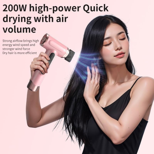 Sèche-cheveux sans fil, sèche-cheveux rechargeable, 3 sèche-cheveux à vent froid réglable, outil de coiffure portatif pour le camping de voyage - Rose