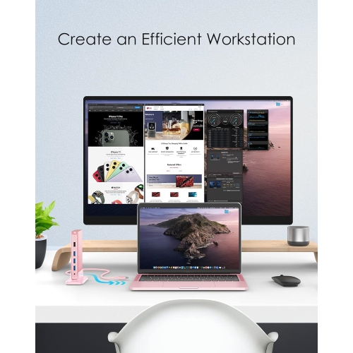 USB C Docking Station 100W PD, 4K HDMI, Gigabit Ethernet Dock, USB 3.0/2.0 & Aux Hub 2022-2016 MacBook Pro, Mac Air/Surface, Steam Deck(CB-D53, Rose