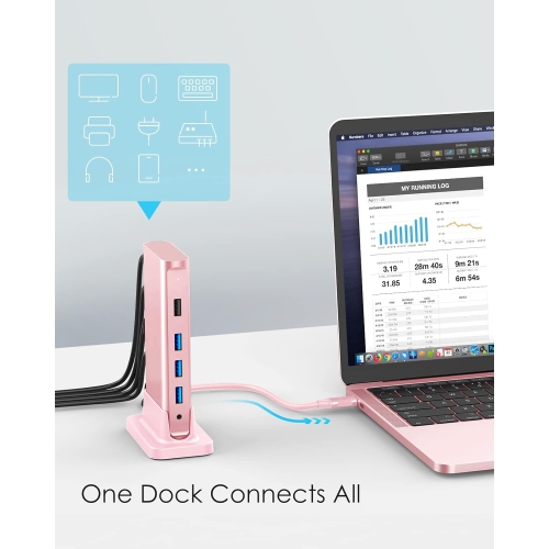 USB C Docking Station 100W PD, 4K HDMI, Gigabit Ethernet Dock, USB 3.0/2.0 & Aux Hub 2022-2016 MacBook Pro, Mac Air/Surface, Steam Deck(CB-D53, Rose