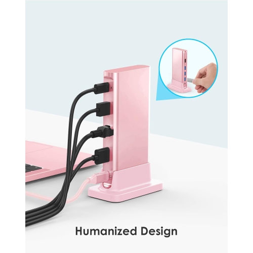 USB C Docking Station 100W PD, 4K HDMI, Gigabit Ethernet Dock, USB 3.0/2.0 & Aux Hub 2022-2016 MacBook Pro, Mac Air/Surface, Steam Deck(CB-D53, Rose