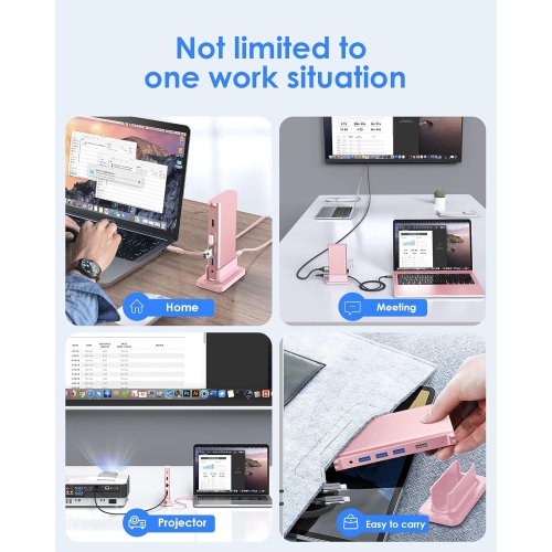 USB C Docking Station 100W PD, 4K HDMI, Gigabit Ethernet Dock, USB 3.0/2.0 & Aux Hub 2022-2016 MacBook Pro, Mac Air/Surface, Steam Deck(CB-D53, Rose