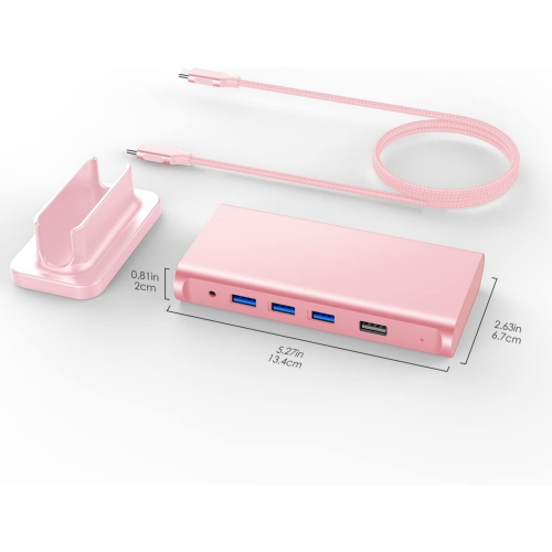 USB C Docking Station 100W PD, 4K HDMI, Gigabit Ethernet Dock, USB 3.0/2.0 & Aux Hub 2022-2016 MacBook Pro, Mac Air/Surface, Steam Deck(CB-D53, Rose