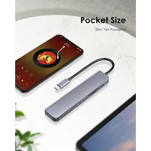 7 in 1 USB C Hub Multiport Adapter with USB C to HDMI, USB C to SD/Micro SD Card Reader/USB 3.0 & 2.0/100W Power Delivery for MacBook Air/Pro,