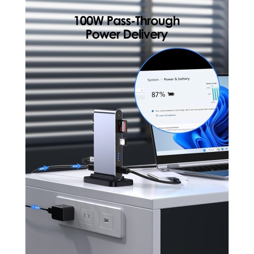 10-in-1 USB-C Docking Station with Dual HDMI Monitor Adapter, 4K@60Hz, PD 100W, USB C Data Port, USB 3.0/2.0, SD/TF Card Reader, 3.3FT Cable for Mac