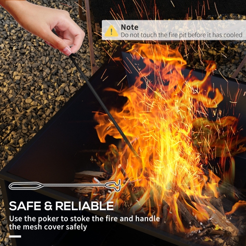 Outsunny Fire Pit Coffee Table with Ceramic Tile Top and Storage Shelf, Wood-burning Firepit with Spark Screen and Poker, Black