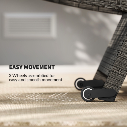 Outsunny PE Rattan Patio Lounger, Foldable Outdoor Lounge Chair with 5-Level Adjustable Backrest, Two Wheels, and Quick-Drying Foam, for Sun Room,