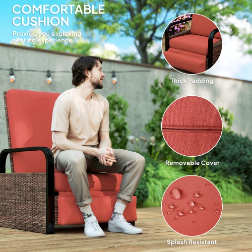 Outsunny Outdoor Recliner Chair, Reclining Outdoor Lounge Chair with Adjustable Backrest and Footrest, Wicker Chair with Flip Side Table, Aluminum