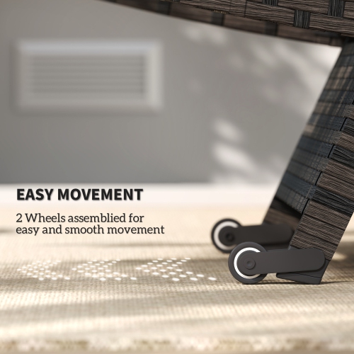 Outsunny PE Rattan Patio Lounger, Foldable Outdoor Lounge Chair with 5-Level Adjustable Backrest, Two Wheels, and Quick-Drying Foam, for Sun Room,