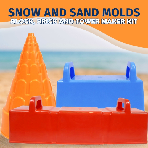 PRISP Snow and Sand Molds - Block, Brick and Tower Maker Kit for Building Snow Forts, Igloos and Sandcastles; Set of 3, Outdoor Activity for Winter,