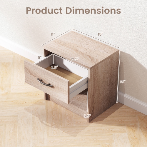 Gymax 2 PCS Nightstand w/ Drawer Side Table w/ Slide-out Drawer Open Storage Shelf