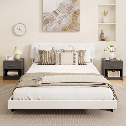 Gymax 2 PCS Nightstand w/ Drawer Side Table w/ Slide-out Drawer Open Storage Shelf