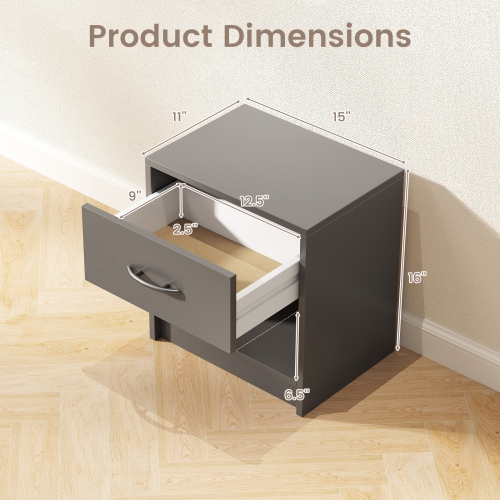 Gymax 2 PCS Nightstand w/ Drawer Side Table w/ Slide-out Drawer Open Storage Shelf