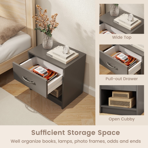 Gymax 2 PCS Nightstand w/ Drawer Side Table w/ Slide-out Drawer Open Storage Shelf
