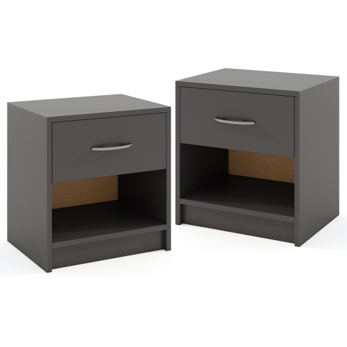 Gymax 2 PCS Nightstand w/ Drawer Side Table w/ Slide-out Drawer Open Storage Shelf