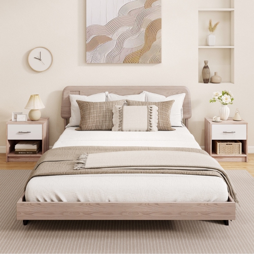 Gymax 2 PCS Nightstand w/ Drawer Side Table w/ Slide-out Drawer Open Storage Shelf