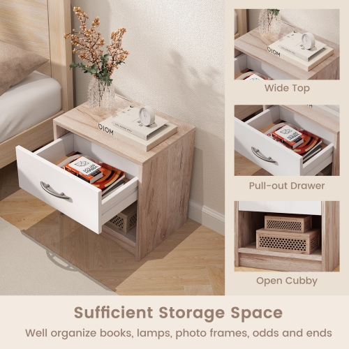 Gymax 2 PCS Nightstand w/ Drawer Side Table w/ Slide-out Drawer Open Storage Shelf